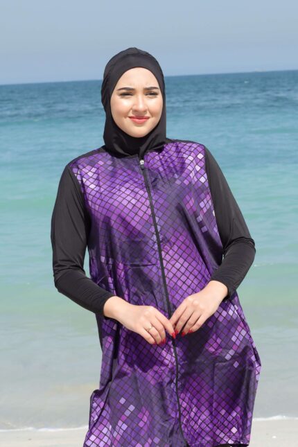 Purple Geometric Modest Swimwear
